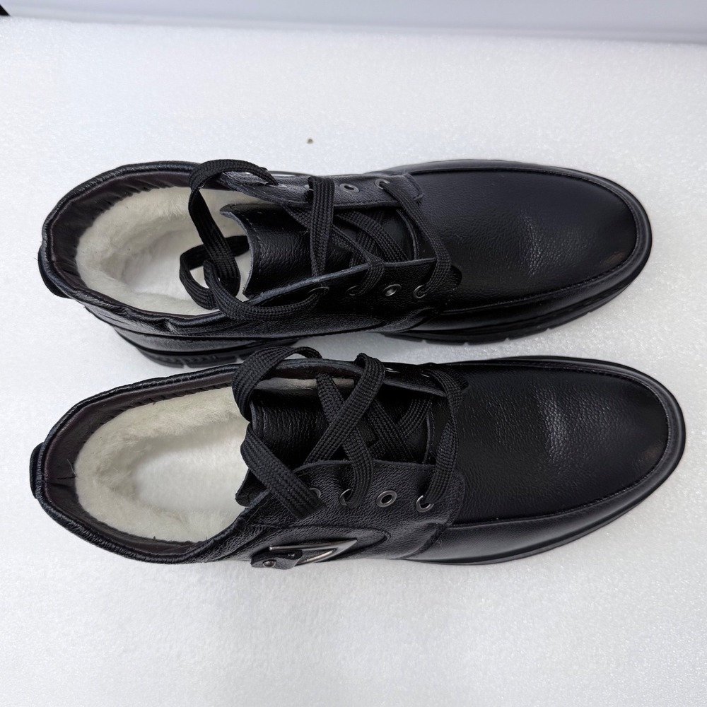 Mens Black Faux Leather Winter Lined Lace Up Ankle Boots Size 11 Fashion - Picture 14 of 15